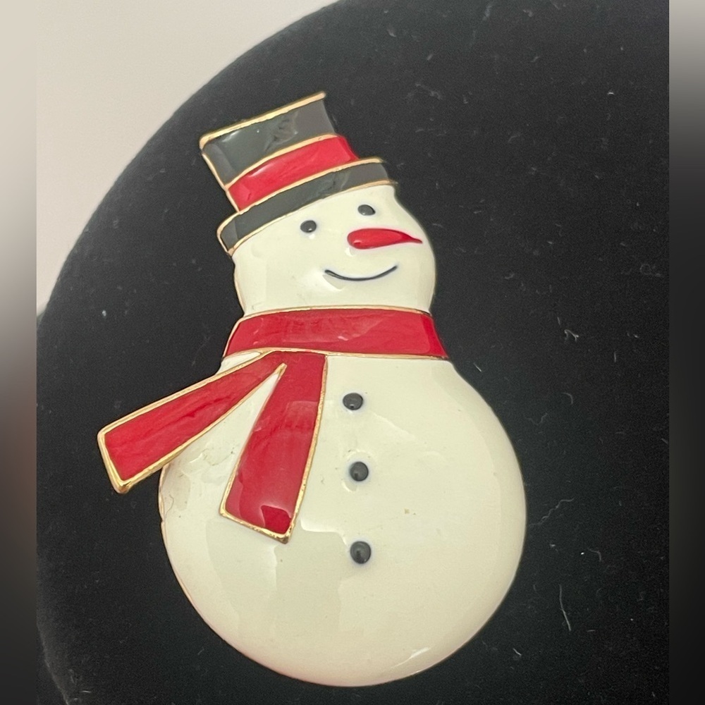 Vintage Enamel Snowman Brooch/Pin